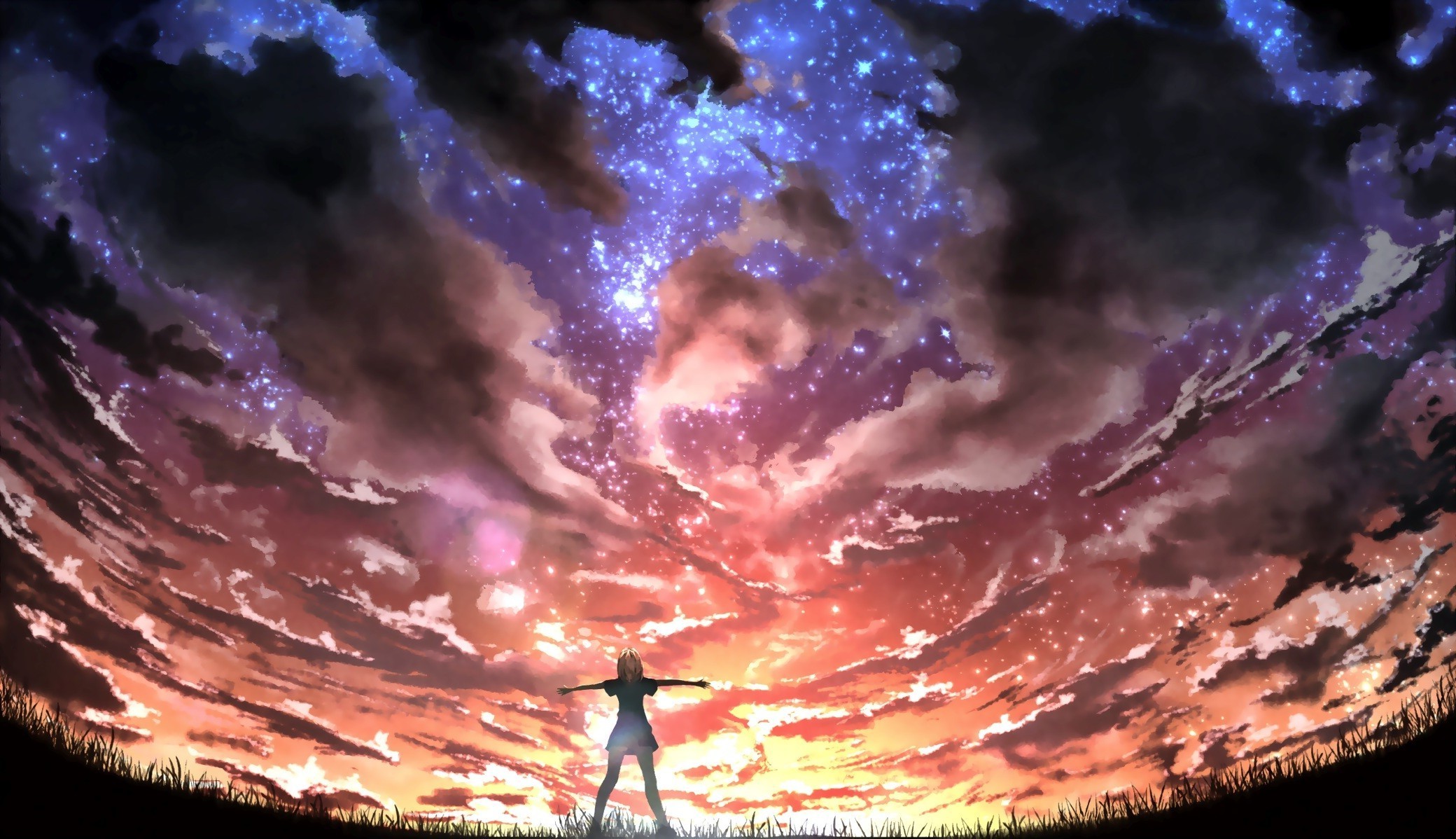 digital Art, Sky, Anime Girls, Anime, Artwork Wallpapers HD / Desktop and Mobile Backgrounds