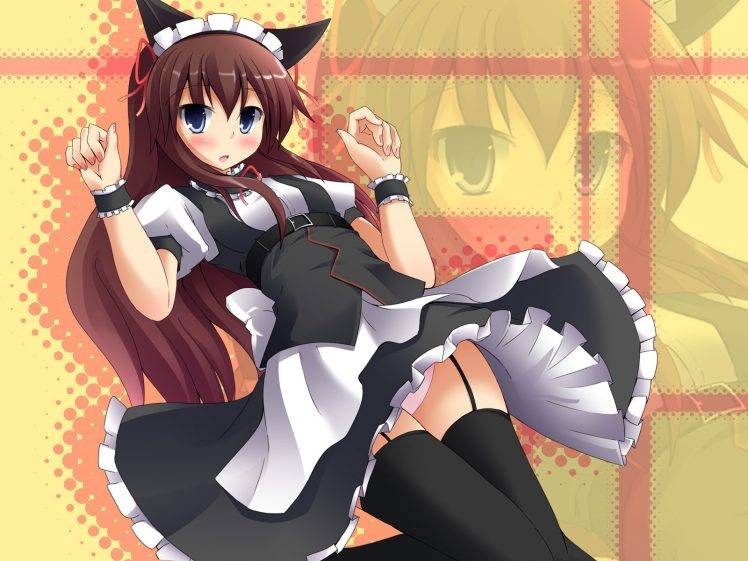 anime, Anime Girls, Steins;Gate, Makise Kurisu, Maid Outfit, Thigh highs HD Wallpaper Desktop Background
