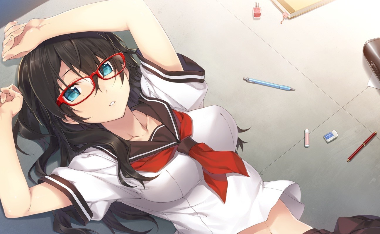 Anime Anime Girls Glasses School Uniform Original Characters 