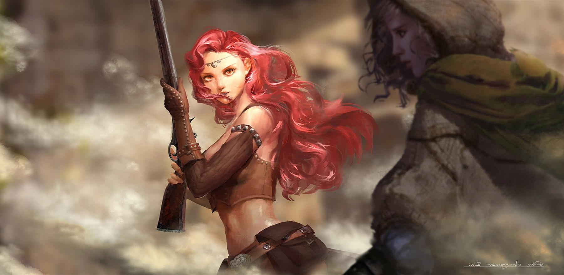 gun, Original Characters, Redhead Wallpaper