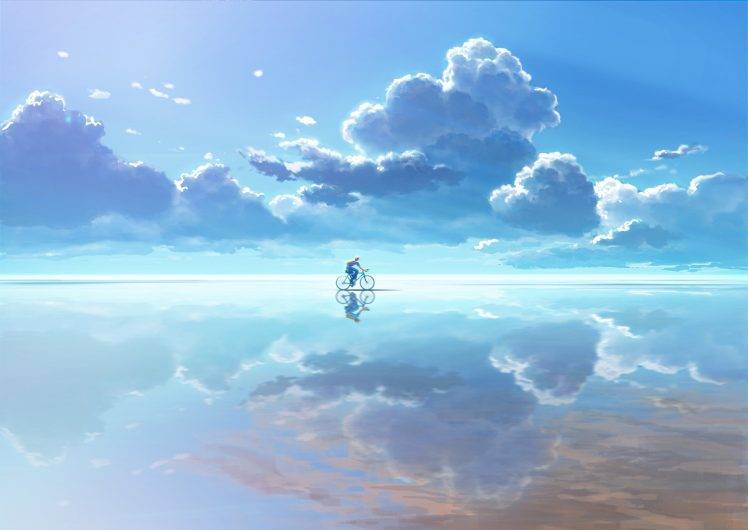 bicycle, Clouds, Reflection HD Wallpaper Desktop Background