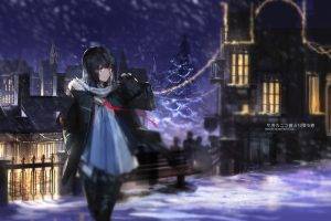 snow, Christmas, Night, Winter, Swd3e2, Original Characters, Anime Girls