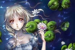 anime Girls, Water, Water Lilies, Original Characters