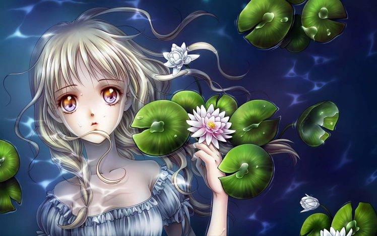 anime Girls, Water, Water Lilies, Original Characters HD Wallpaper Desktop Background