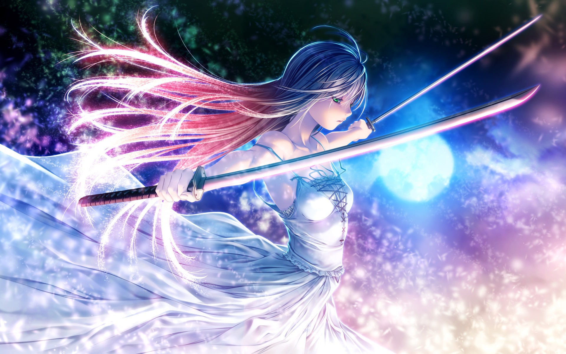 Anime Anime Girls Sword Katana Long Hair Original Characters Dress Wallpapers Hd Desktop 