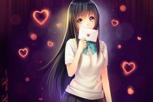 anime, Anime Girls, School Uniform, Original Characters, Letter, Long Hair