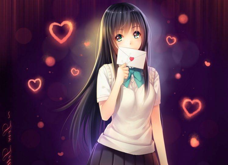 anime, Anime Girls, School Uniform, Original Characters, Letter, Long Hair HD Wallpaper Desktop Background