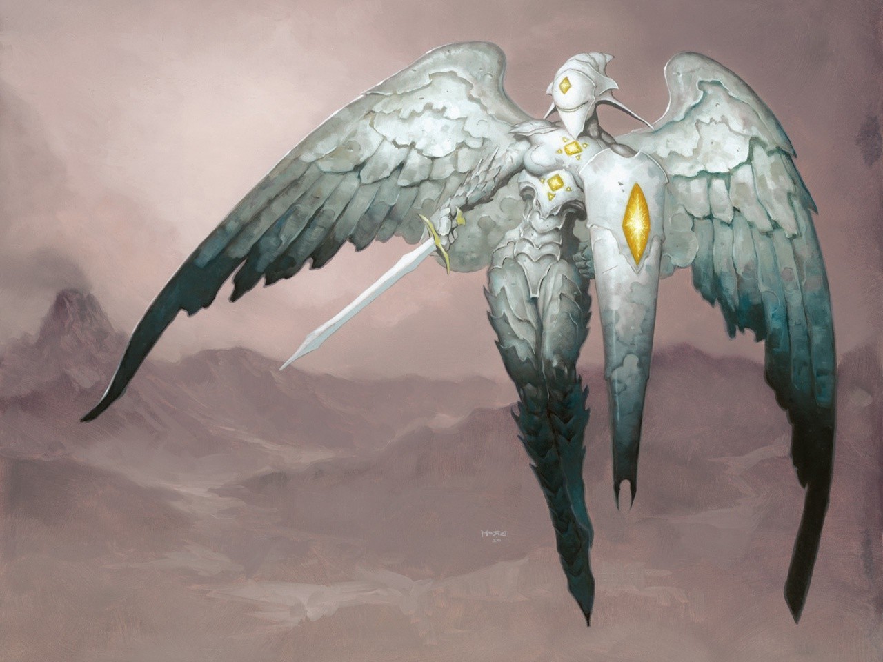Magic: The Gathering, Platinum Angel, Fantasy Art, Brom Wallpaper