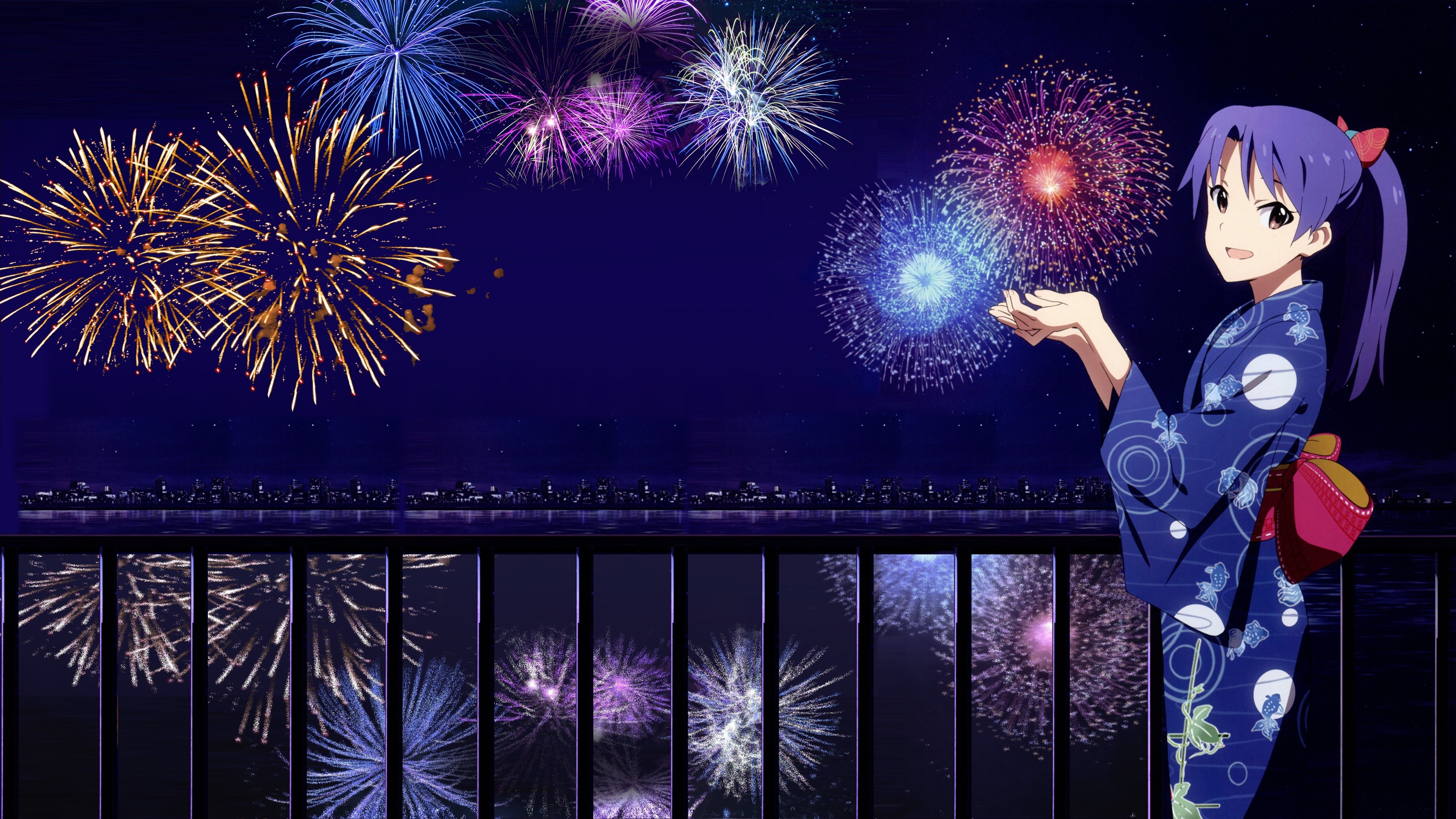 New Year, Anime, Kimono, Fireworks, THE IDOLM@STER ...