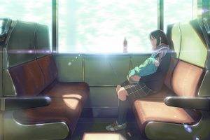 anime, Train, Scarf, Sitting, Anime Girls, Original Characters