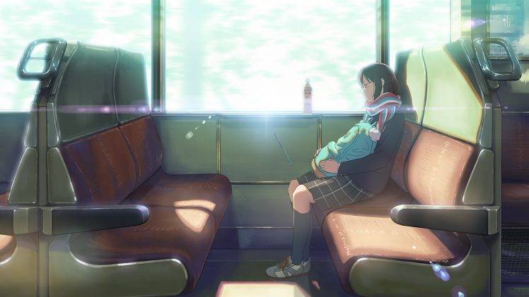anime, Train, Scarf, Sitting, Anime Girls, Original Characters HD Wallpaper Desktop Background