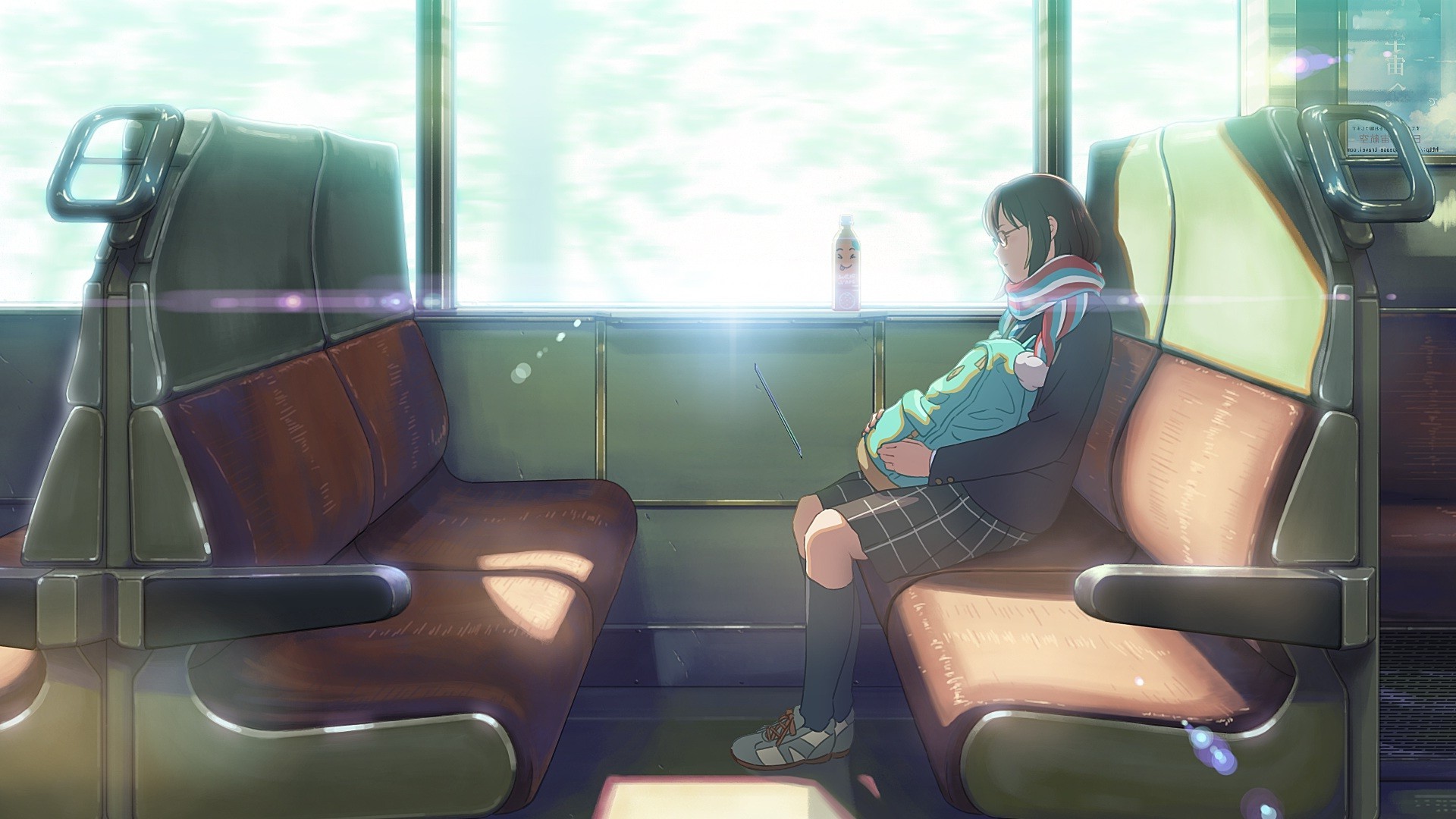 anime, Train, Scarf, Sitting, Anime Girls, Original Characters Wallpaper