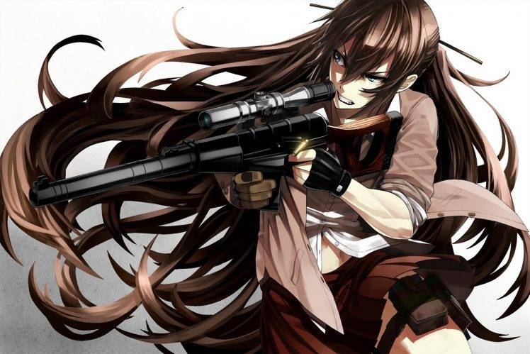 VSS Vintorez, Weapon, Original Characters, Anime Girls, Brunette HD Wallpaper Desktop Background