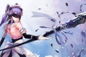 fantasy Art, Original Characters, Twintails, Spear, Weapon, Elbow Gloves, Anime Girls, Blindfold