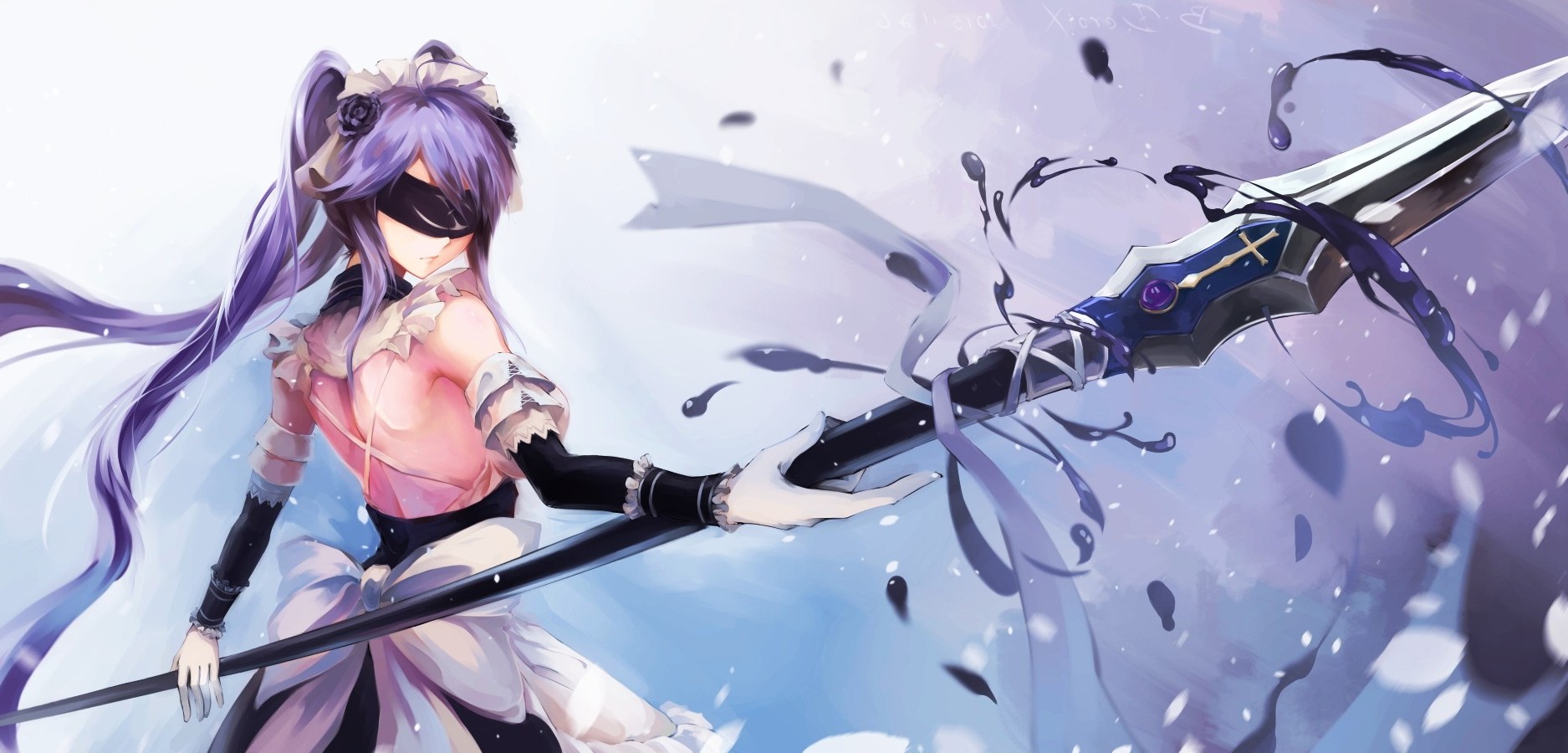 fantasy Art, Original Characters, Twintails, Spear, Weapon, Elbow Gloves, Anime Girls, Blindfold Wallpaper