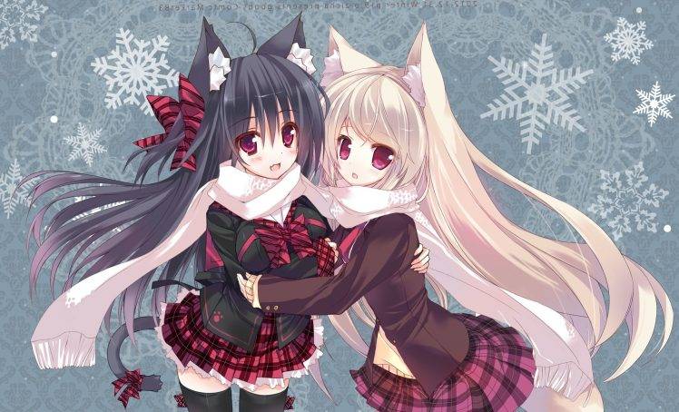 anime, Anime Girls, Cat Girl, Scarf, Animal Ears, Nekomimi, Original Characters HD Wallpaper Desktop Background
