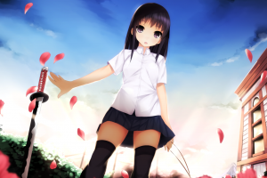 anime, Skirt, Sword, Katana, Original Characters, School Uniform, Anime Girls
