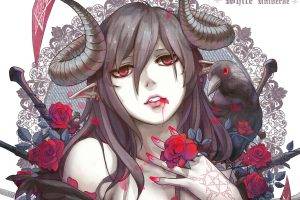 anime, Horns, Elven Ears, Crow, Original Characters, Anime Girls