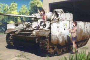 anime, Tank, School Uniform, Original Characters, Panzer III, Anime Girls