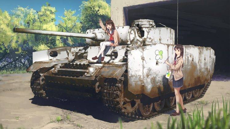 anime, Tank, School Uniform, Original Characters, Panzer III, Anime Girls HD Wallpaper Desktop Background