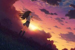 anime, School Uniform, Sunset, Original Characters, Anime Girls