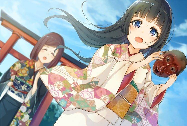anime, Kimono, Anime Girls, Mask, Original Characters HD Wallpaper Desktop Background