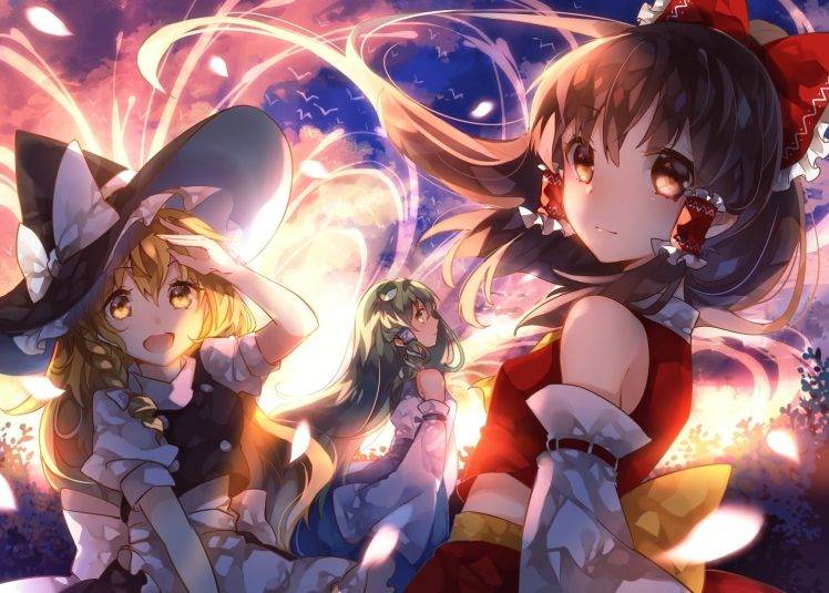 anime, Touhou, Hakurei Reimu, Kirisame Marisa, Kochiya Sanae HD Wallpaper Desktop Background