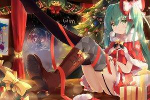 anime, Vocaloid, Hatsune Miku, Christmas, Twintails
