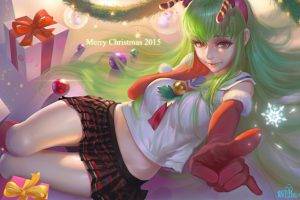 anime, Code Geass, C.C., Christmas, Skirt, Anime Girls, Green Hair