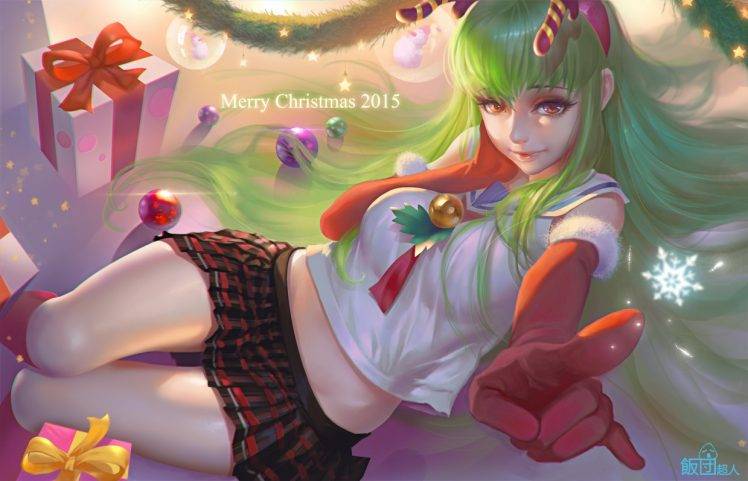 anime, Code Geass, C.C., Christmas, Skirt, Anime Girls, Green Hair HD Wallpaper Desktop Background