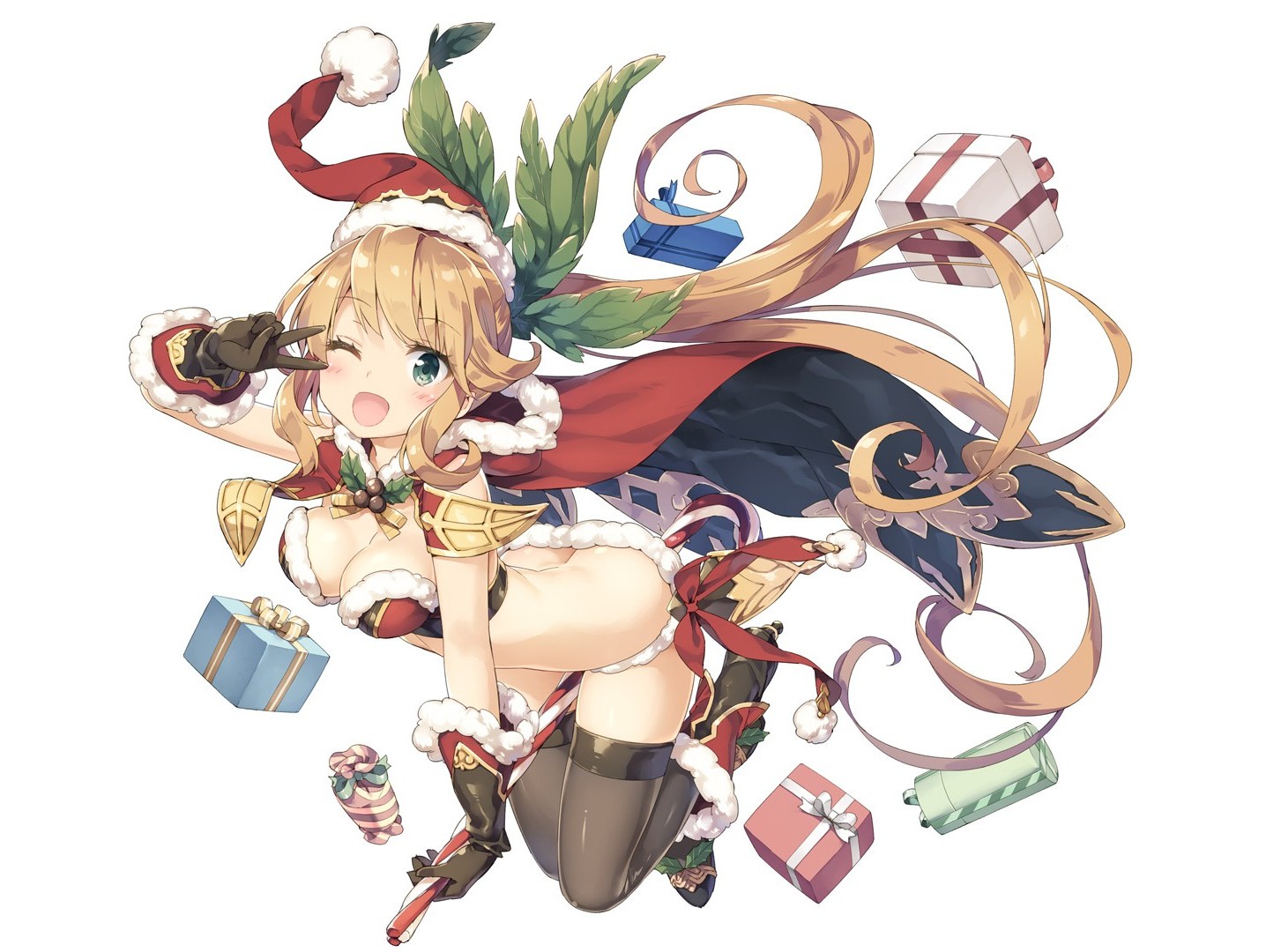 anime, Granblue Fantasy, Clarisse (Granblue Fantasy), Thigh highs, Christmas Wallpaper