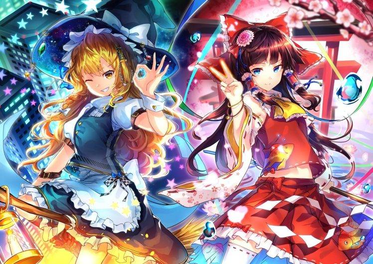 anime, Touhou, Hakurei Reimu, Kirisame Marisa HD Wallpaper Desktop Background