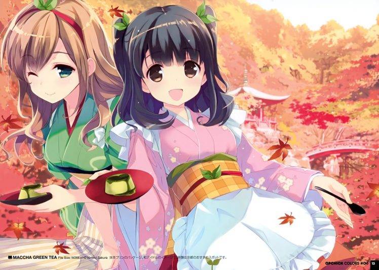 anime, Kimono, Original Characters, Anime Girls, Fall HD Wallpaper Desktop Background