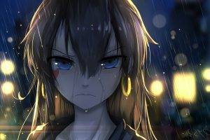 anime, Rain, Blue Eyes, Original Characters, Earrings, Anime Girls