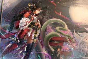 anime, Anime Girls, Original Characters, Snake, Fox, Samurai, Sword, Armor