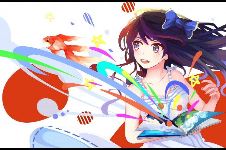 anime, Anime Girls, Colorful, Original Characters, Goldfish, Books HD Wallpaper Desktop Background