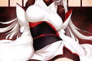 cleavage, Tied Down, White Hair, Kneeling, Rogia, Thigh highs, Torn Clothes, Collars