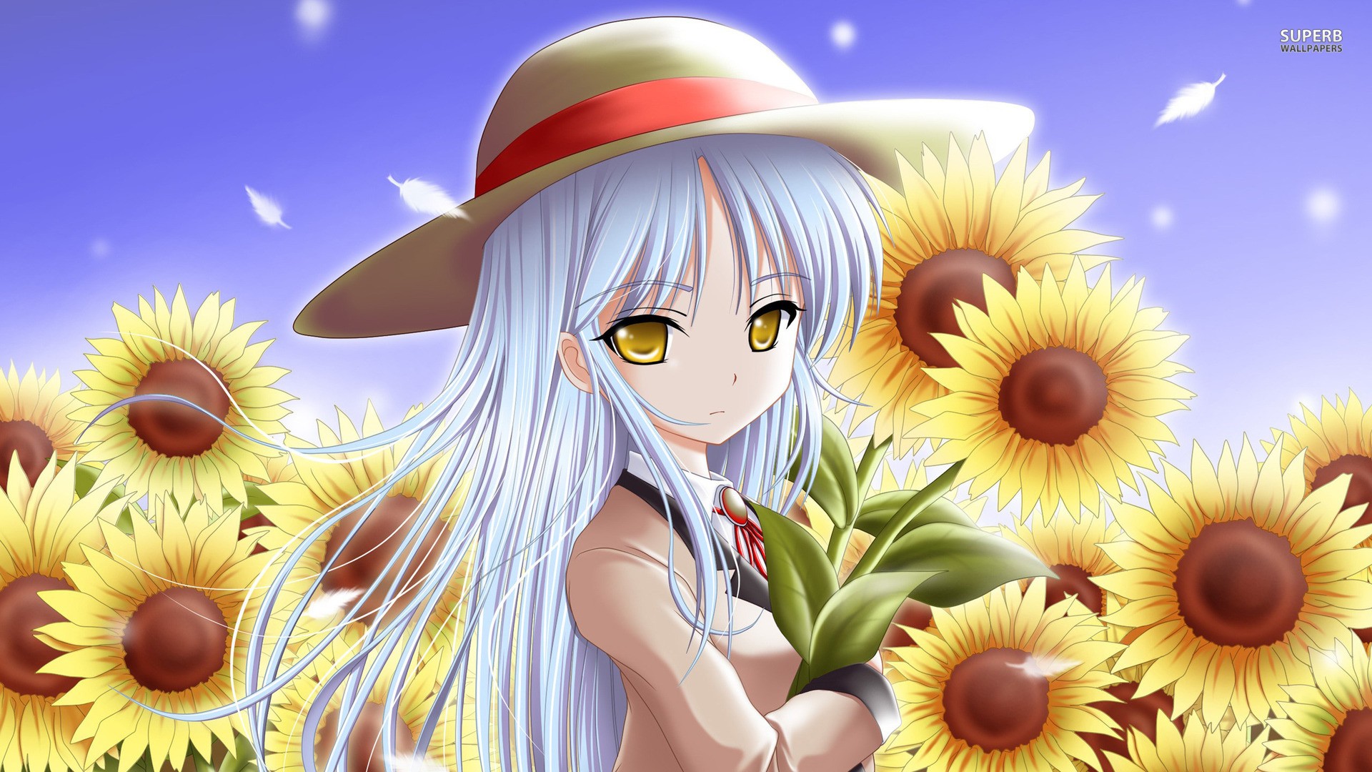 anime, Anime Girls, Angel Beats!, Tachibana Kanade, Sunflowers Wallpaper