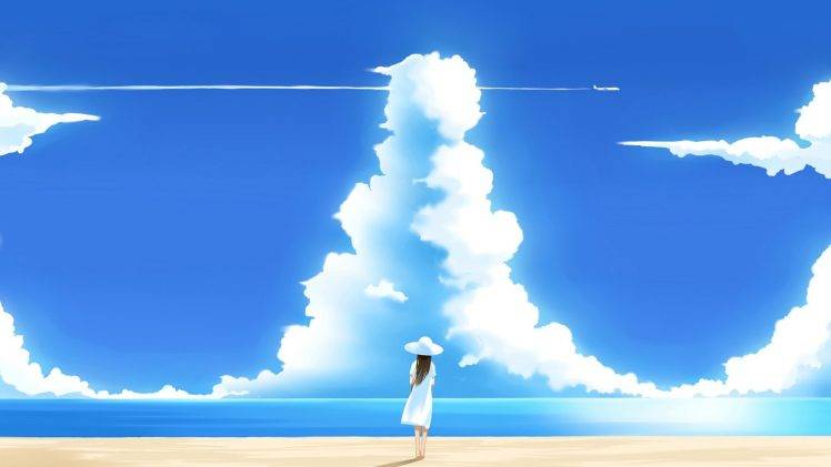 drawing, Blue, Sea, Water, Clouds HD Wallpaper Desktop Background