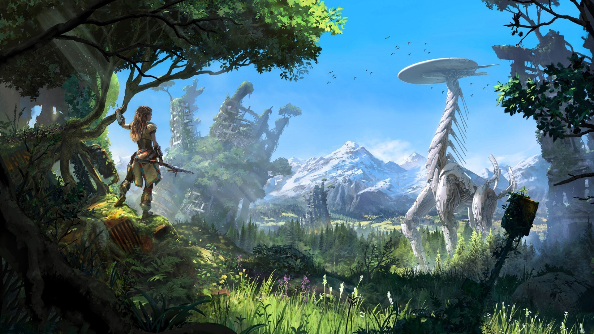 Forest, Landscape, Robot, Sky, Futuristic, Horizon: Zero 