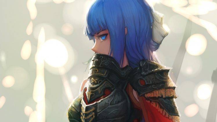 women, Anime, Blue Hair, Armor, Blue Eyes HD Wallpaper Desktop Background