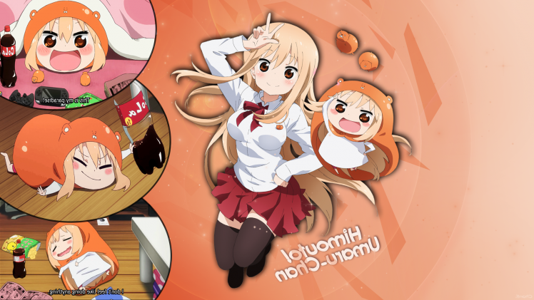anime, Orange, Himouto! Umaru chan, Doma Umaru, School Uniform, Chibi, Thigh highs, Anime Girls HD Wallpaper Desktop Background
