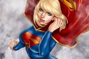 blonde, Supergirl, Drawing, Red