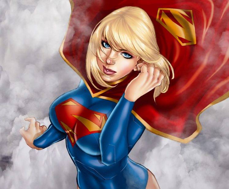 blonde, Supergirl, Drawing, Red HD Wallpaper Desktop Background