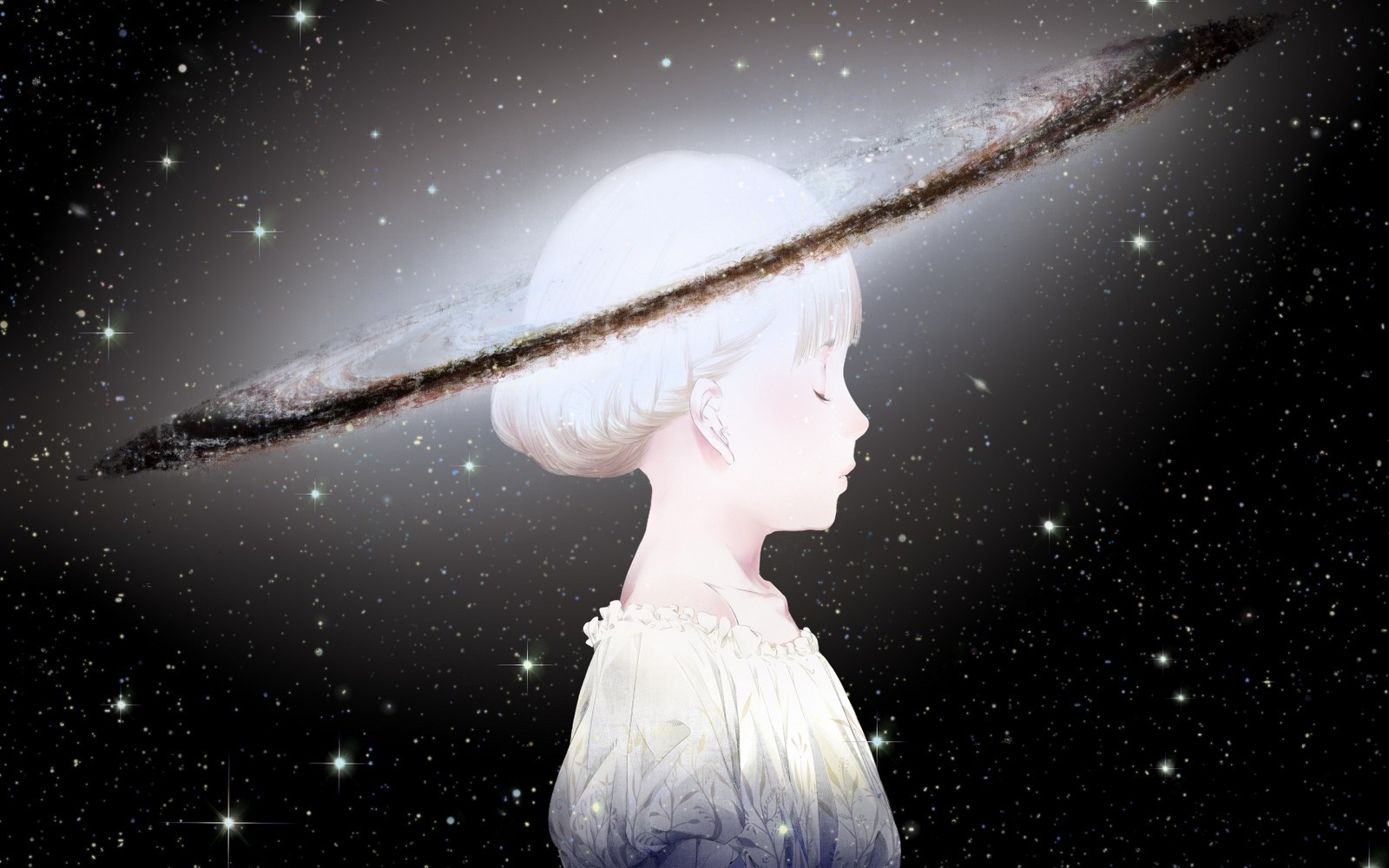 universe, Space, Stars, White Hair Wallpaper