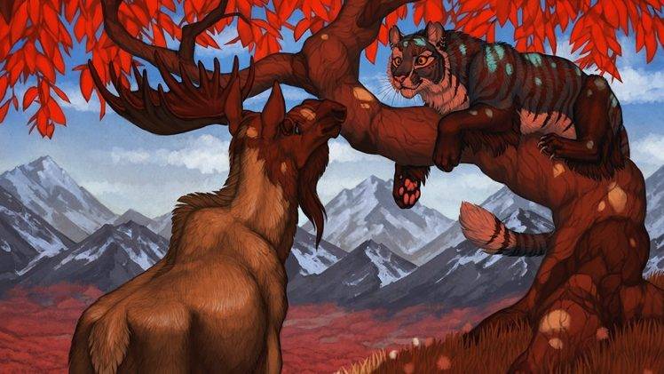 furry, Animals, Moose, Tiger HD Wallpaper Desktop Background