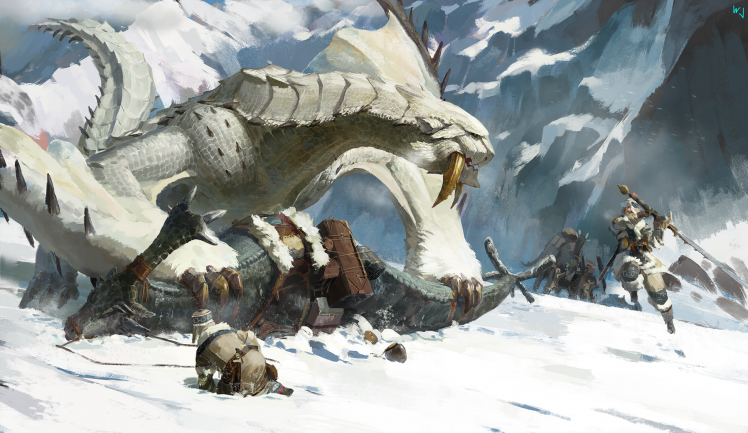Monster Hunter, Heroic Fantasy, Dragon, Snow HD Wallpaper Desktop Background