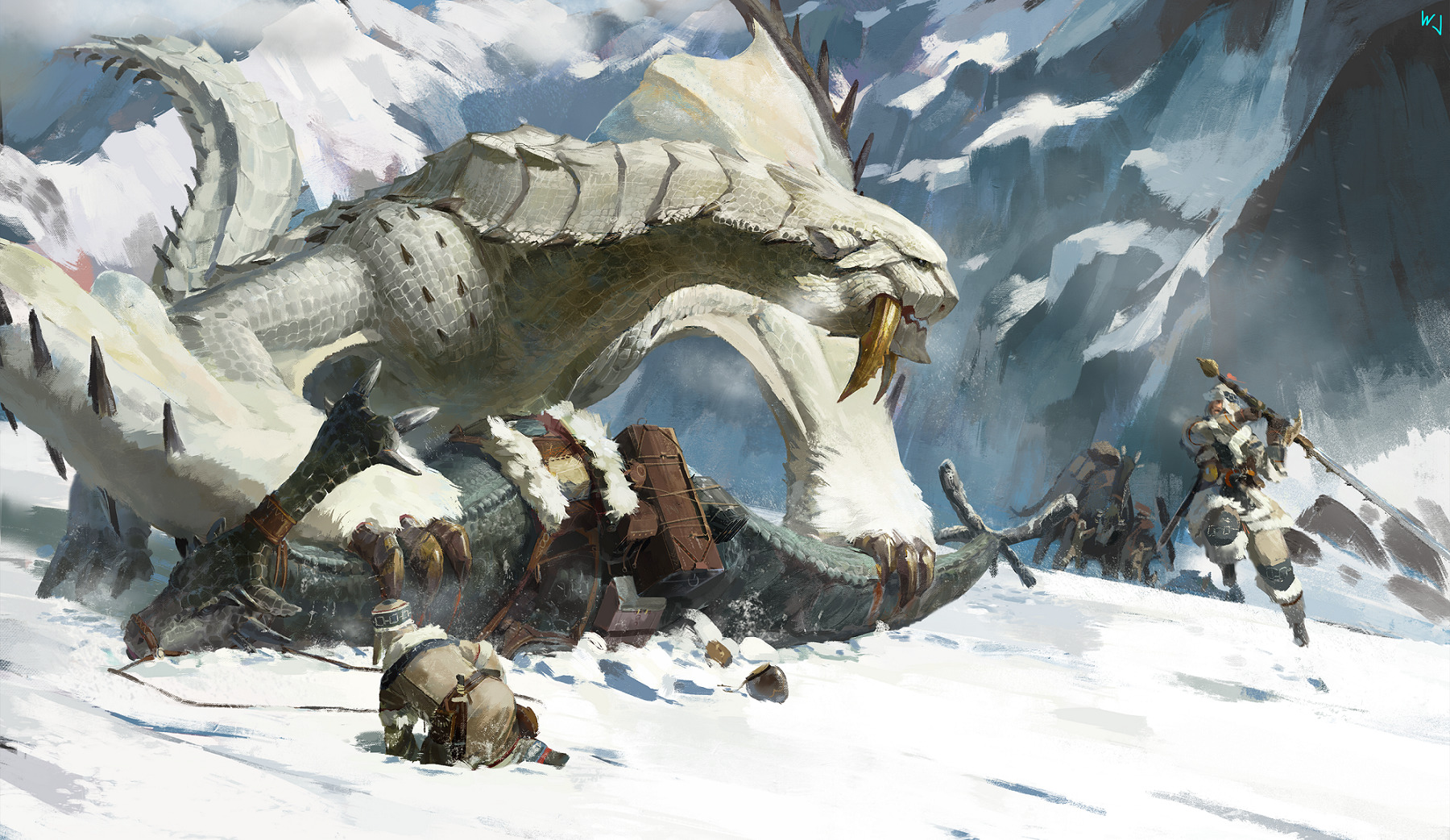 Monster Hunter, Heroic Fantasy, Dragon, Snow Wallpaper