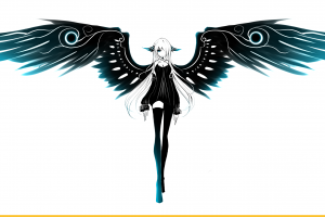 angel, Wings, White Hair, Black Dress