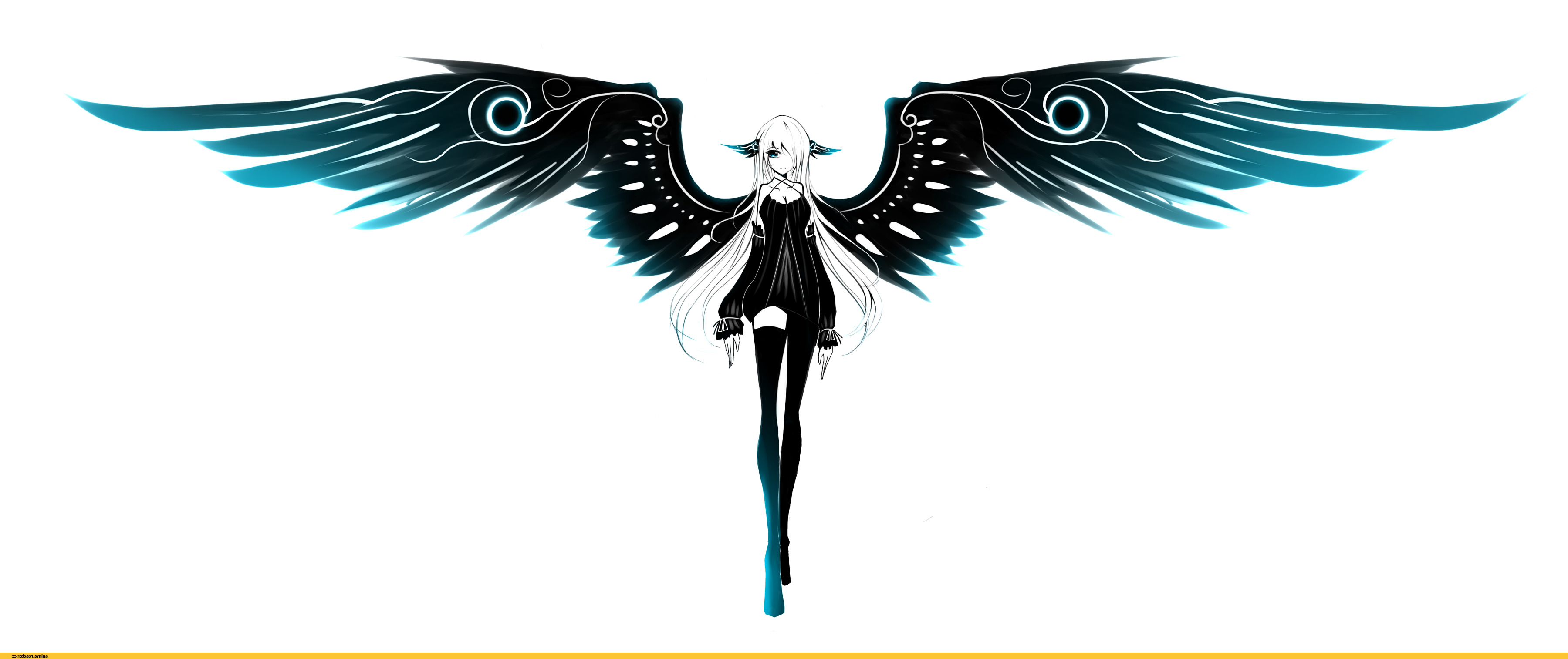 angel, Wings, White Hair, Black Dress Wallpaper